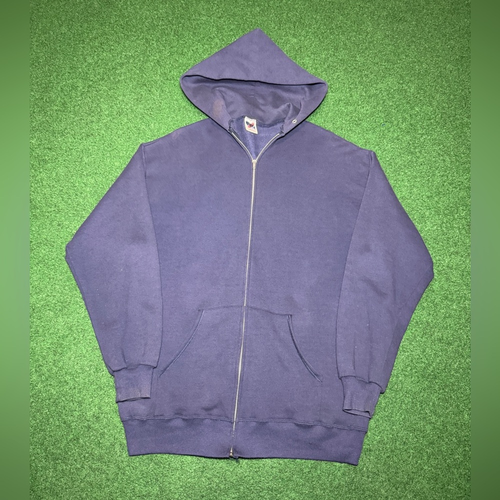 Vintage Jerzees Blank Faded XXL Minimalist Grunge Zip Up 90s Hoodie Sweatshirt